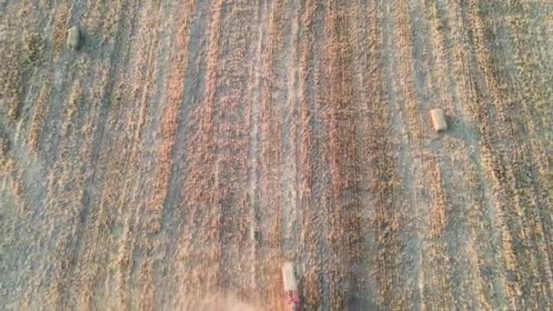 Vista Aerea Del Trattore Che Lavora Campo Agricolo Durante Giorno — Video Stock