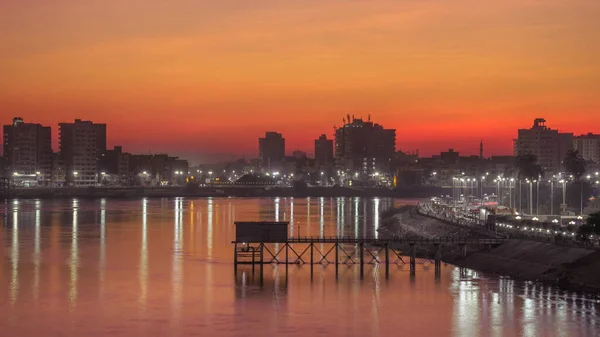 Zlatá Obloha Západu Slunce Nad Městem Sohag Egyptě — Stock fotografie