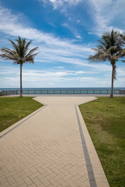 Pionowy Widok Chodnik Oceanu Deerfield Beach Floryda Pokryte Palmami — Zdjęcie stockowe