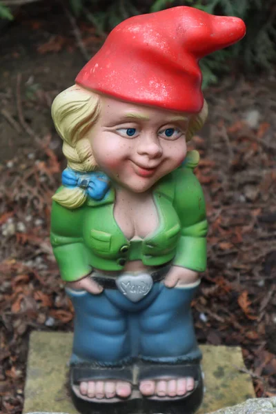 Sebuah Gambar Closeup Dari Gnome Perempuan Yang Seksi Mainan Kebun — Stok Foto