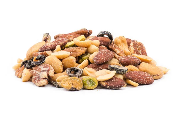 Campuran Kacang Yang Berbeda Dan Zaitun Hitam Terisolasi Pada Latar — Stok Foto
