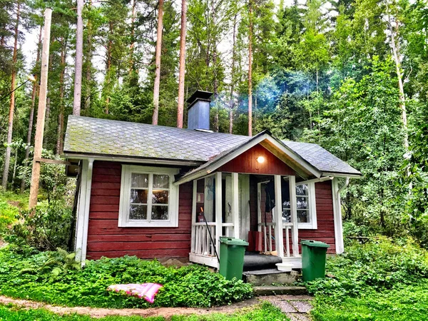 Una Pequeña Casa Madera Bosque Verde —  Fotos de Stock