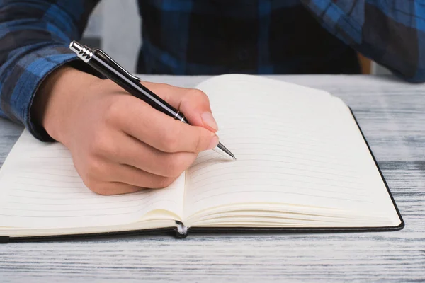 Escribir Libro Espacio Copia Vacío Para Texto Mano Con Bolígrafo — Foto de Stock