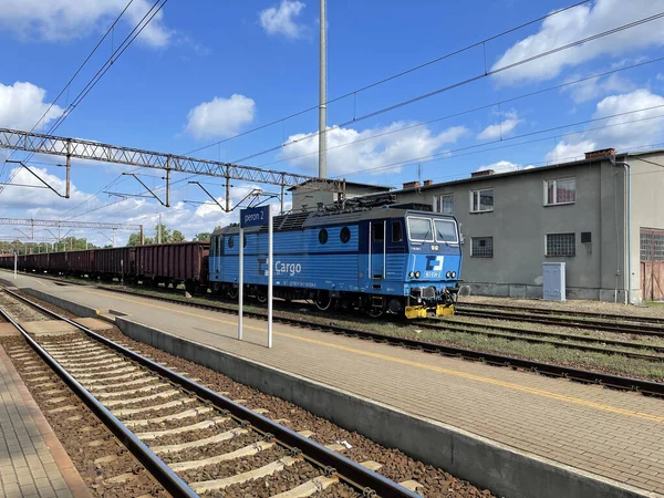 Olesno Pologne Août 2021 Train Bleu Gare Principale Olesno Slaskie — Photo