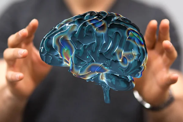 Digitální Vykreslování Mozku Propojenou Sítí Linií Koncepce Umělé Inteligence — Stock fotografie