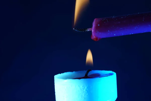 Closeup Candles Lighting Each Other — Stock Photo, Image