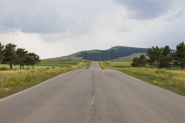 Malowniczy Widok Długiej Prostej Autostrady Gruzji Pod Zachmurzonym Niebem — Zdjęcie stockowe