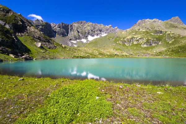Uma Bela Paisagem Lago Montanha Alpina Okhrotskhali Svaneti Geórgia — Fotografia de Stock