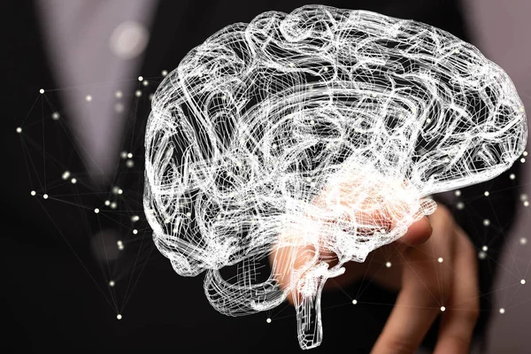 Uomo Con Cervello Virtuale Che Simboleggia Intelligenza Artificiale — Foto Stock