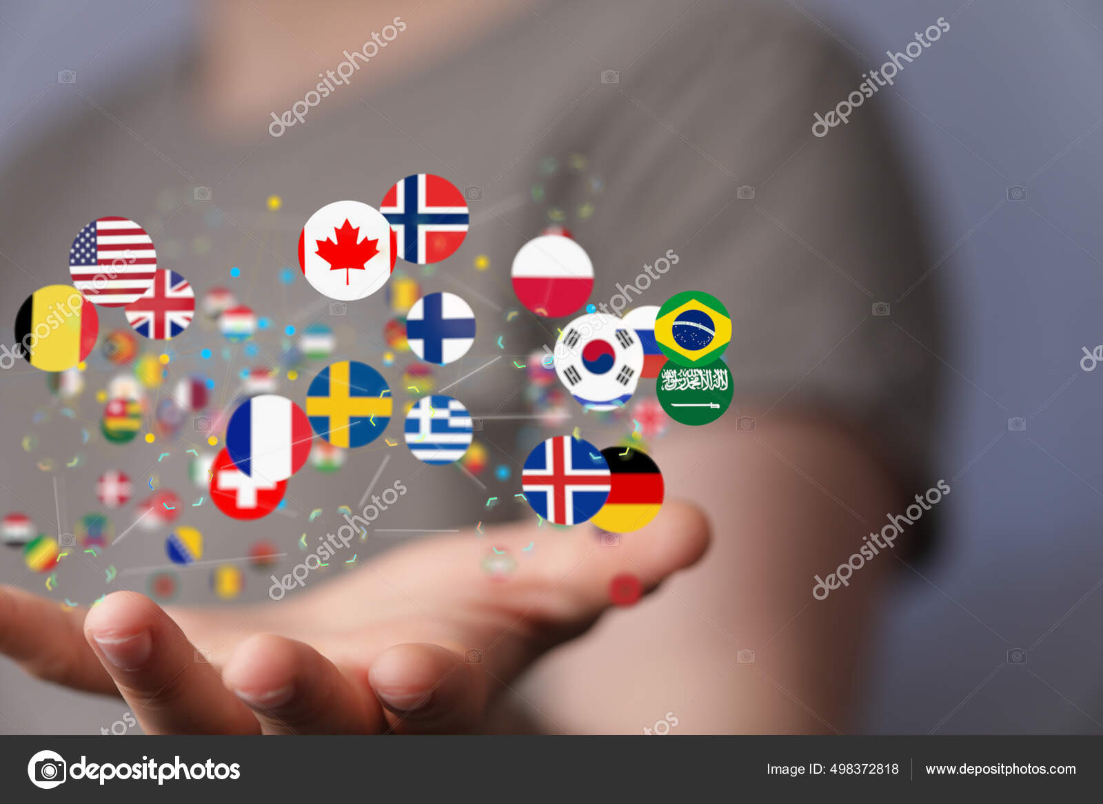 Mapa Mundo Com Todos Estados Suas Bandeiras Sobre Mão Uma — Foto ©  Wirestock #498372818, image size:1600x1167