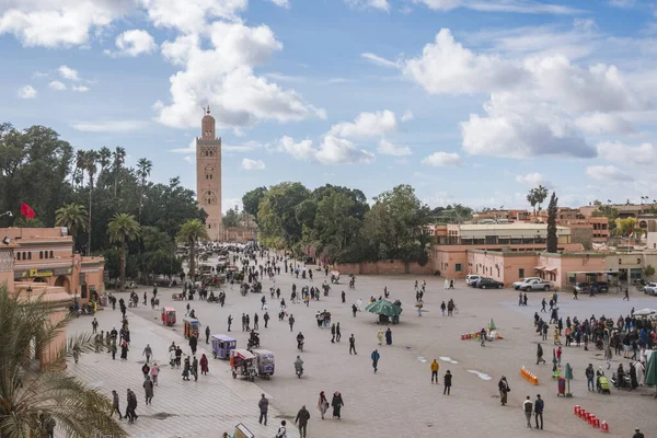 Marrakech Morocco Dec 2019 Vendors Set Food Stalls Busy Jemaa — Stock Photo, Image