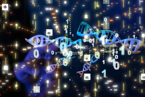 Uma Renderização Futurista Rede Código Binário Dna — Fotografia de Stock