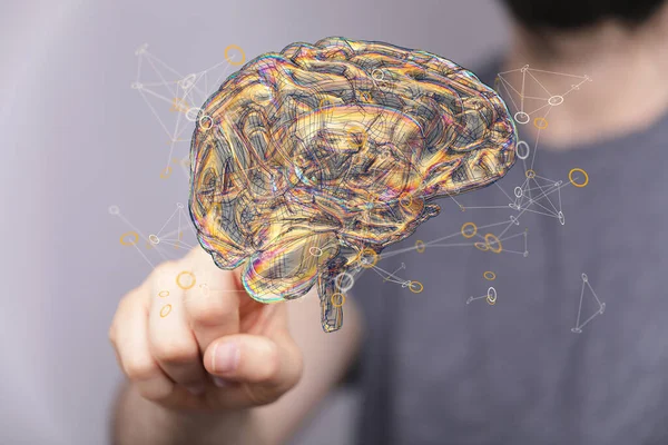Dito Che Tocca Concetto Digitale Intelligenza Artificiale Con Illustrazione Cervello — Foto Stock