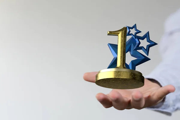 Hand Holding Decorative 1St Place Trophy Sign — Stock Photo, Image