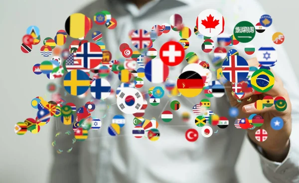 Χειροκίνητη Επιλογή Από Διασυνδεδεμένο Δίκτυο Διεθνών Σημαιών — Φωτογραφία Αρχείου