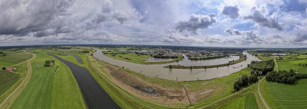 Super Szeroka Panorama Powietrzna Krajobrazu Rzeki Ijssel Równinami Zalewowymi Płaskowyżami — Zdjęcie stockowe