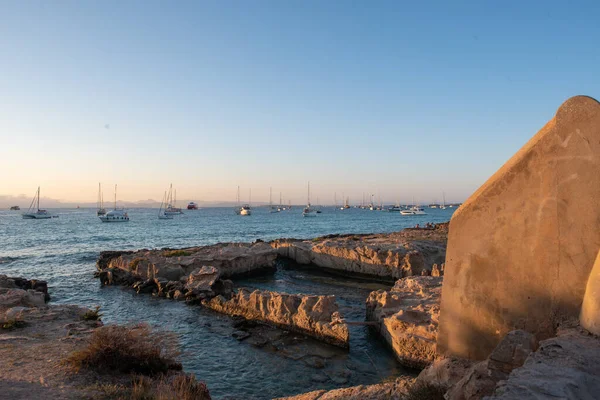 Una Hermosa Vista Del Canal Sequi Por Noche Isla Formentera —  Fotos de Stock