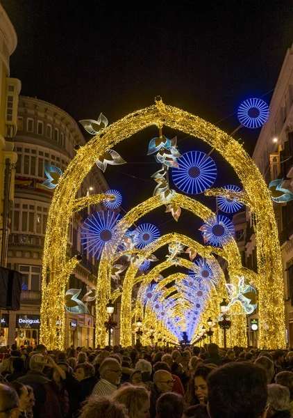 Malag Espanha Dezembro 2019 Luzes Natal Decoração Arcos Iluminados Calle — Fotografia de Stock