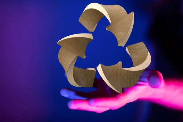Rendu Symbole Recyclage Avec Une Personne Réelle Tenant Concept Écologie — Photo