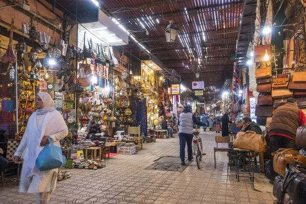 Marrakech Morocco Dezembro 2019 Souks Área Casbah Vista Rua Com — Fotografia de Stock