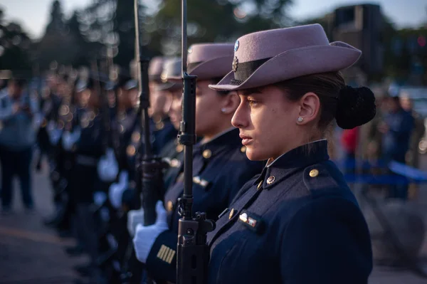 Росарио Аргентина Июня 2018 Года Курсанты Женской Армии Стоят Страже — стоковое фото
