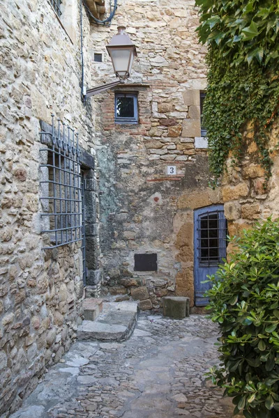 Spanya Gerona Peratallada Nın Güzel Binalarının Olduğu Dar Bir Caddenin — Stok fotoğraf