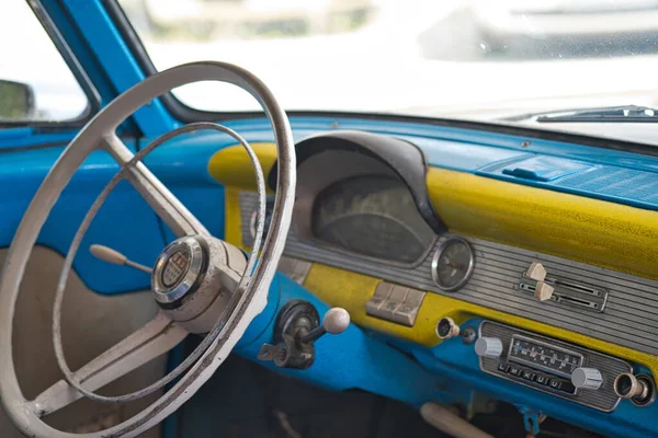 Cologne Germany Jul 2021 Interior Vintage Yellow Blue Ford Taunus — Stock Photo, Image
