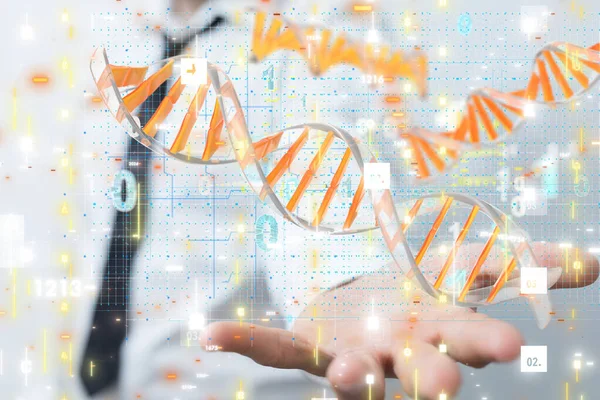 Renderad Dna Kedja Manlig Hand Medicin Och Innovationskoncept — Stockfoto