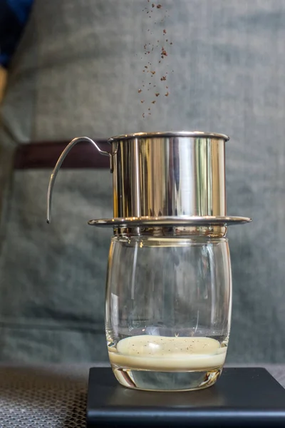 Vertical Shot Portable Stainless Steel Vietnamese Coffee Dripper — Stock Photo, Image