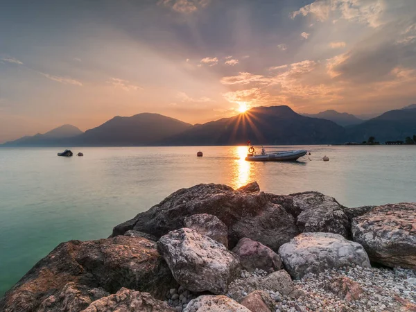 Lago Garda Coucher Soleil Après Une Belle Journée Vacances Dans — Photo