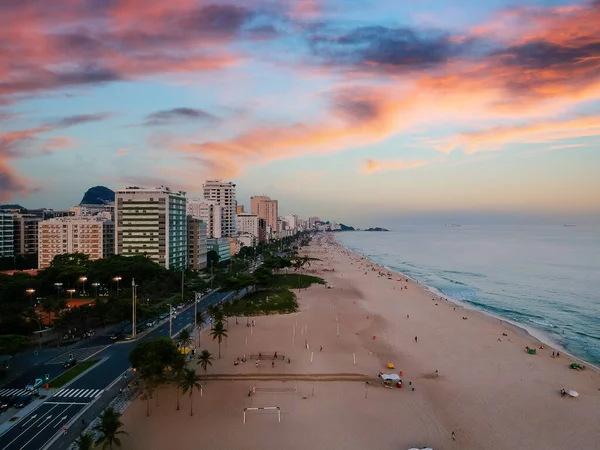 Vista Aérea Praia Ipanema Durante Pôr Sol Sol Com Nuvens — Fotografia de Stock