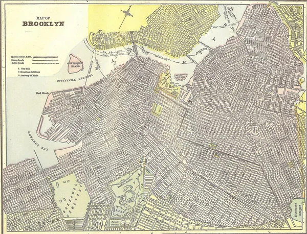 1891年のブルックリンのヴィンテージ地図のクローズアップ — ストック写真