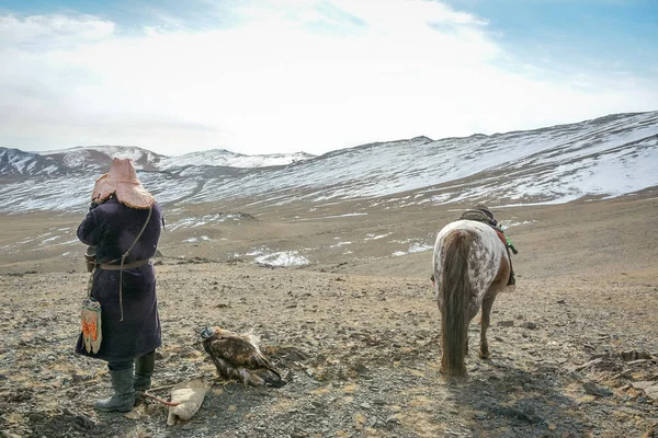 Mongolští Lovci Orlů Své Tradice Schovávají Staletí Tato Fotografie Pořízena — Stock fotografie