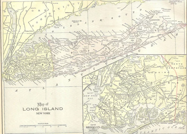 ロング島のヴィンテージ1891地図のクローズアップショット — ストック写真