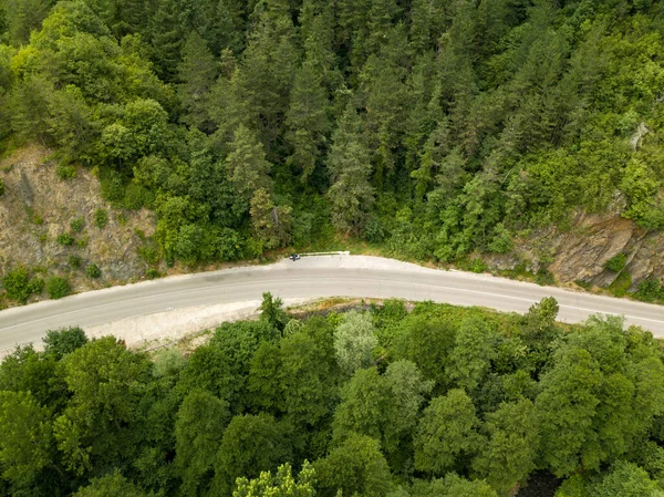 Ein Blick Von Oben Auf Eine Landstraße Umgeben Von Sattgrünem — Stockfoto