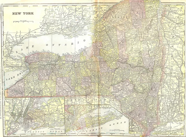 Primer Plano Del Mapa Vintage 1891 Nueva York —  Fotos de Stock