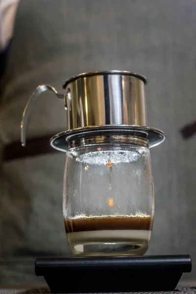 Vertical Shot Portable Stainless Steel Vietnamese Coffee Dripper — Stock Photo, Image