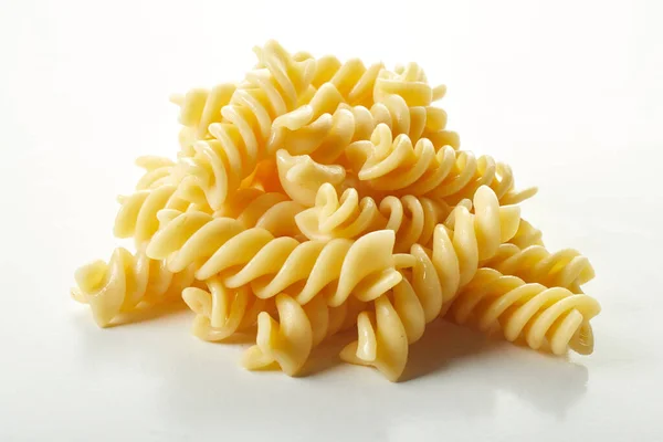 Closeup Pile Delicious Fusilli Pasta Traditional Italian Meal White Background — Stock Photo, Image