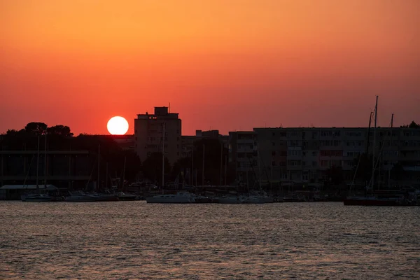 Landscape Sunset Seen Sea City Mangalia Romania — Stock Photo, Image