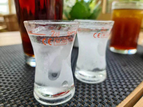 Kiel Aug 2021 Choice Focus Shot Two Icy Glass Ouzo — 스톡 사진