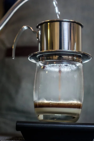 Vertical Shot Portable Stainless Steel Vietnamese Coffee Dripper — Stock Photo, Image