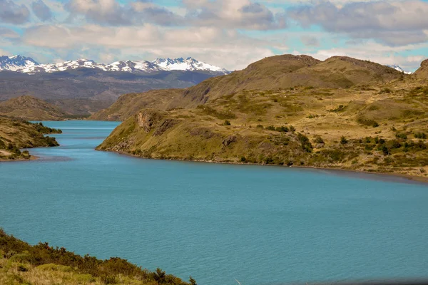 Bella Vista Del Fiume Rio Paine Sotto Lago Pehoe Parco — Foto Stock