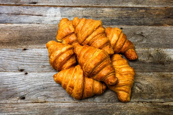 Closeup Shot Classic French Croissants Isolated Wooden Board — Stock Photo, Image