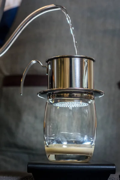 Vertical Shot Portable Stainless Steel Vietnamese Coffee Dripper — Stock Photo, Image