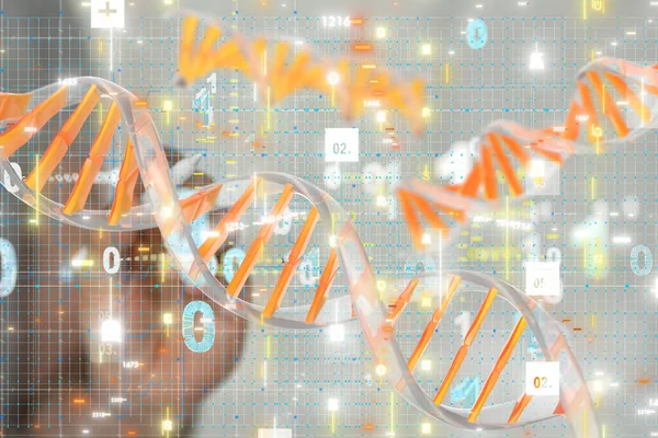 Medico Che Tocca Rendering Una Molecola Dna — Foto Stock