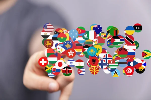 Трехмерная Карта Мира Всеми Государствами Флагами Концепция Всемирной Коммуникации — стоковое фото
