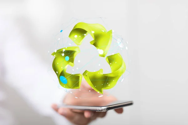 Een Persoon Die Het Virtuele Projectie Van Recyclingconcept Presenteert — Stockfoto