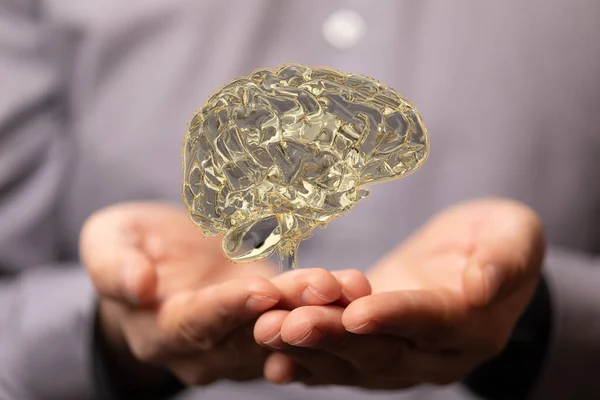 Osoba Představující Vykreslování Lidského Mozku Testování Koncepce Umělé Inteligence — Stock fotografie