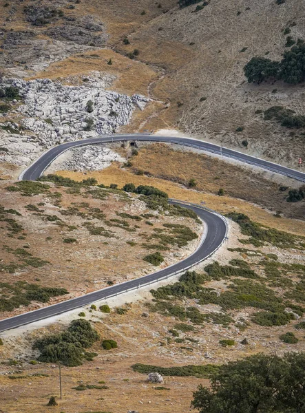 Camino Sinuoso Través Las Montañas Serrania Ronda Andalucía España — Foto de Stock