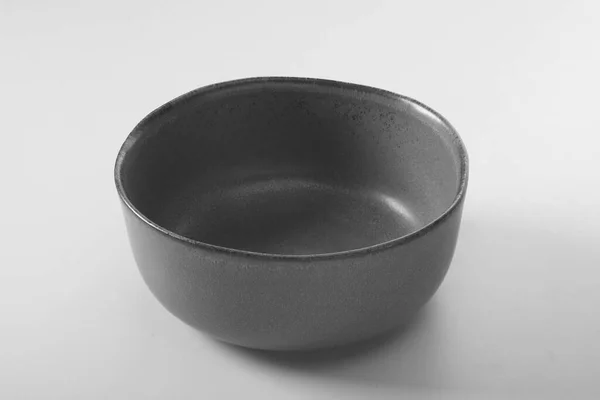 New Empty Gray Ceramic Bowl Food Container White Background — Stock Photo, Image